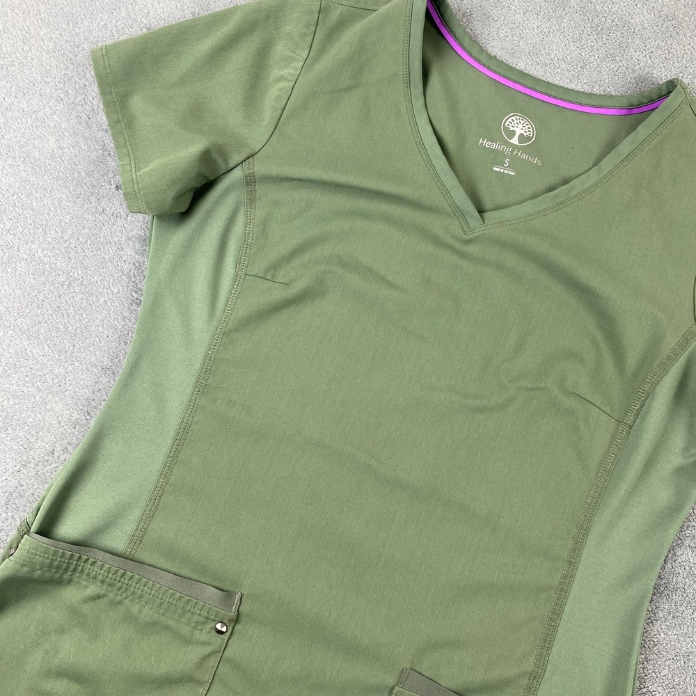 Healing Hands Purple Label Juliet 2245 Scrub Top Womens Small Sage Green V-Neck